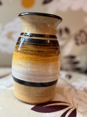 Handmade Striped Ceramic Vase in Yellow, White & Black